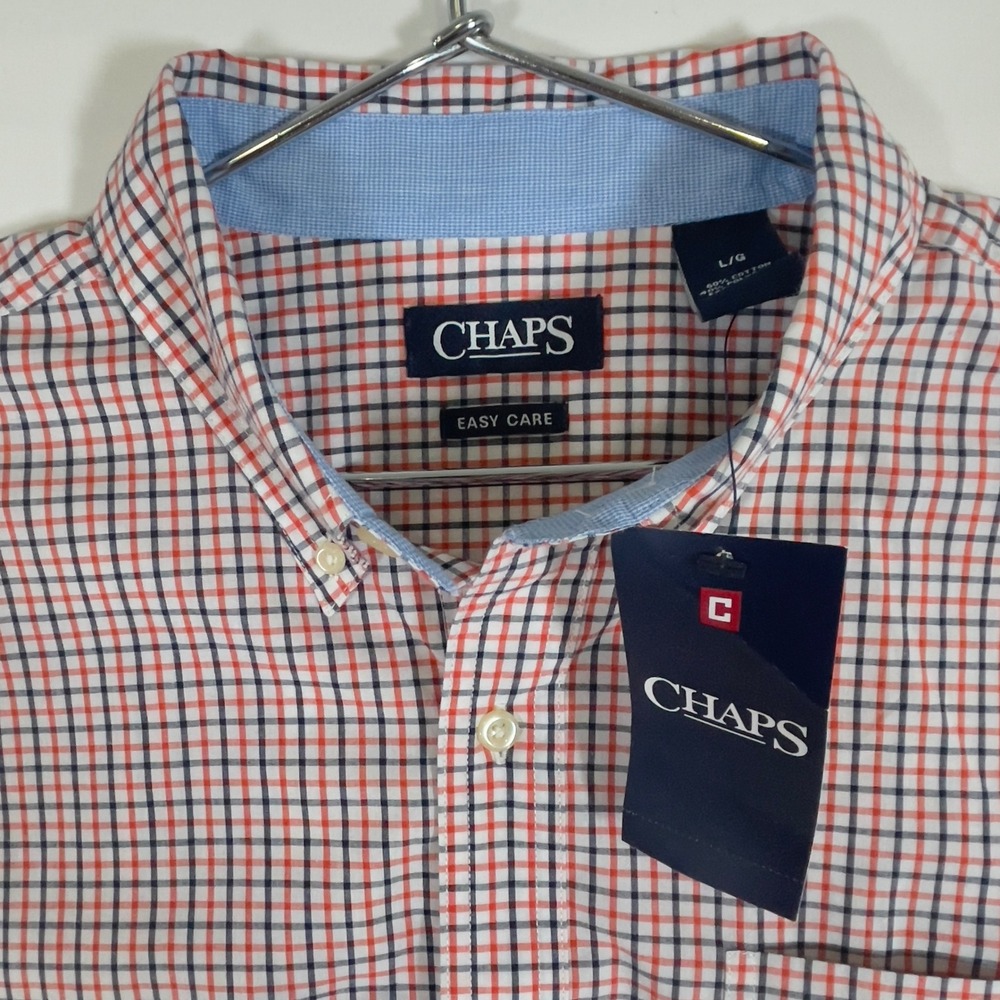 NWT Chaps Mens Button Down Shirt L/G Easy Care Picnic Blanket Plaid Casual‎ Red